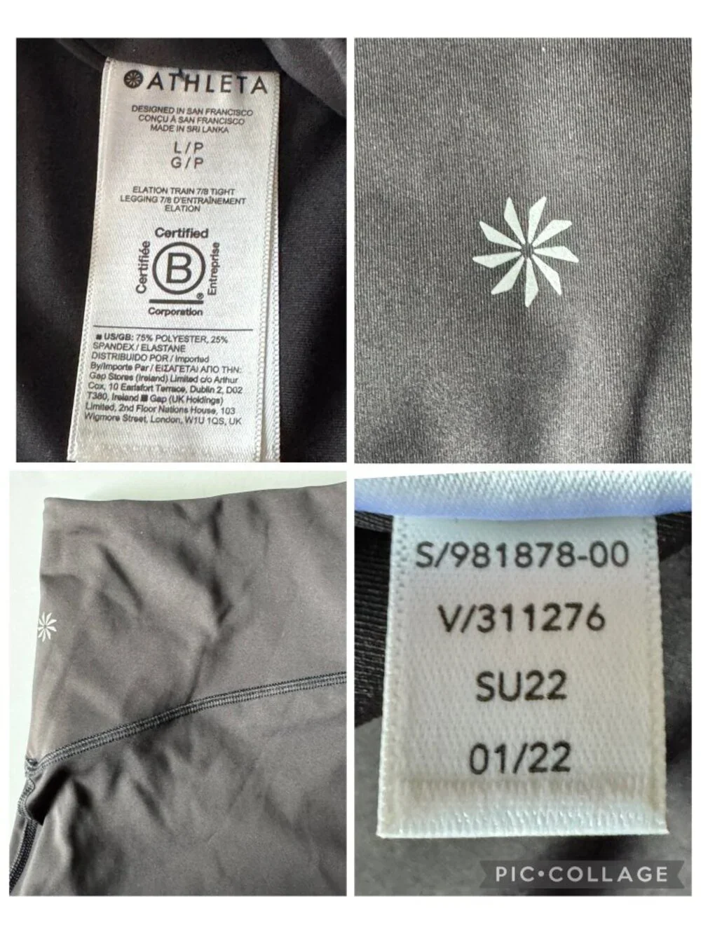 Athleta Womens Elation Train 7/8 Tights 981878 Black Sz L High-Waisted Stretch - Picture 4 of 16